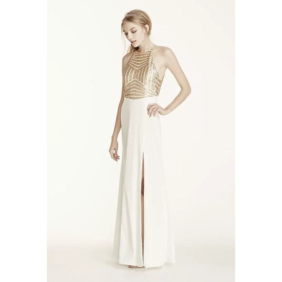 Masquerade Sequin High Neck Halter Prom Dress with Side Slit Size 9 NWTAI - Picture 3 of 10